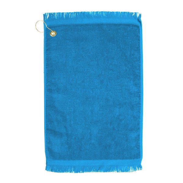 Towelsoft Premium Fringed Velour Golf Towel with Corner Hook &Grommet Placement-Aqua Golf-EV1407CL-AQA